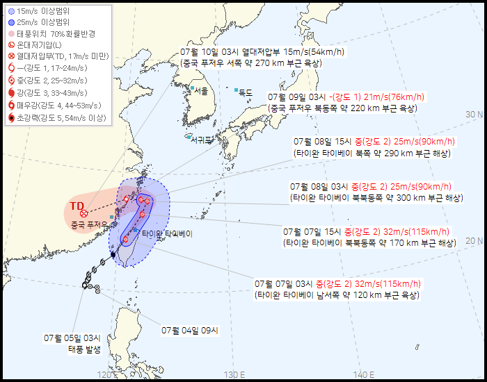 제 4호 태풍 다나스(DANAS) 발생 경로